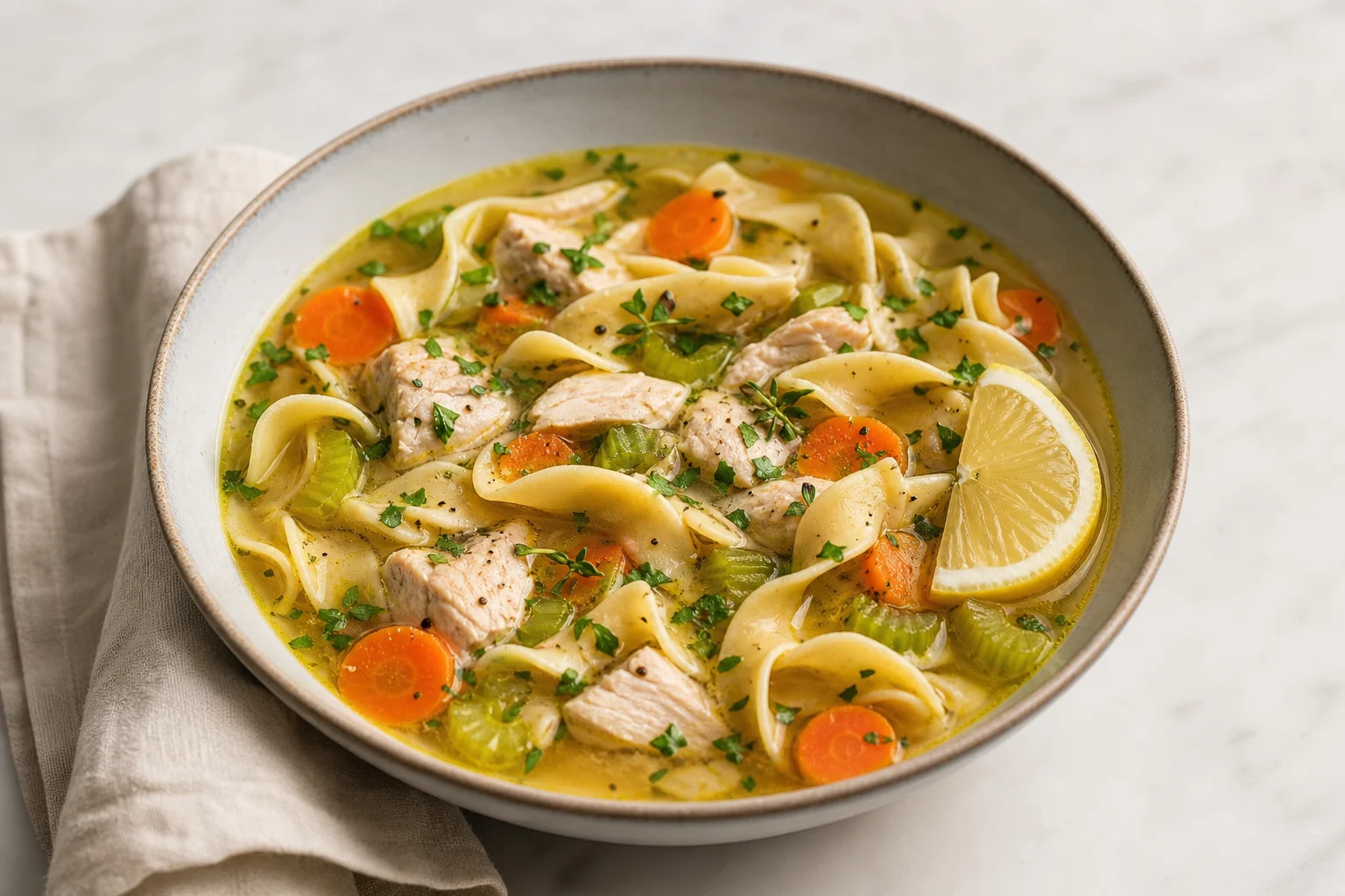 Classic Chicken Noodle Soup with Vegetables & Fresh Herbs